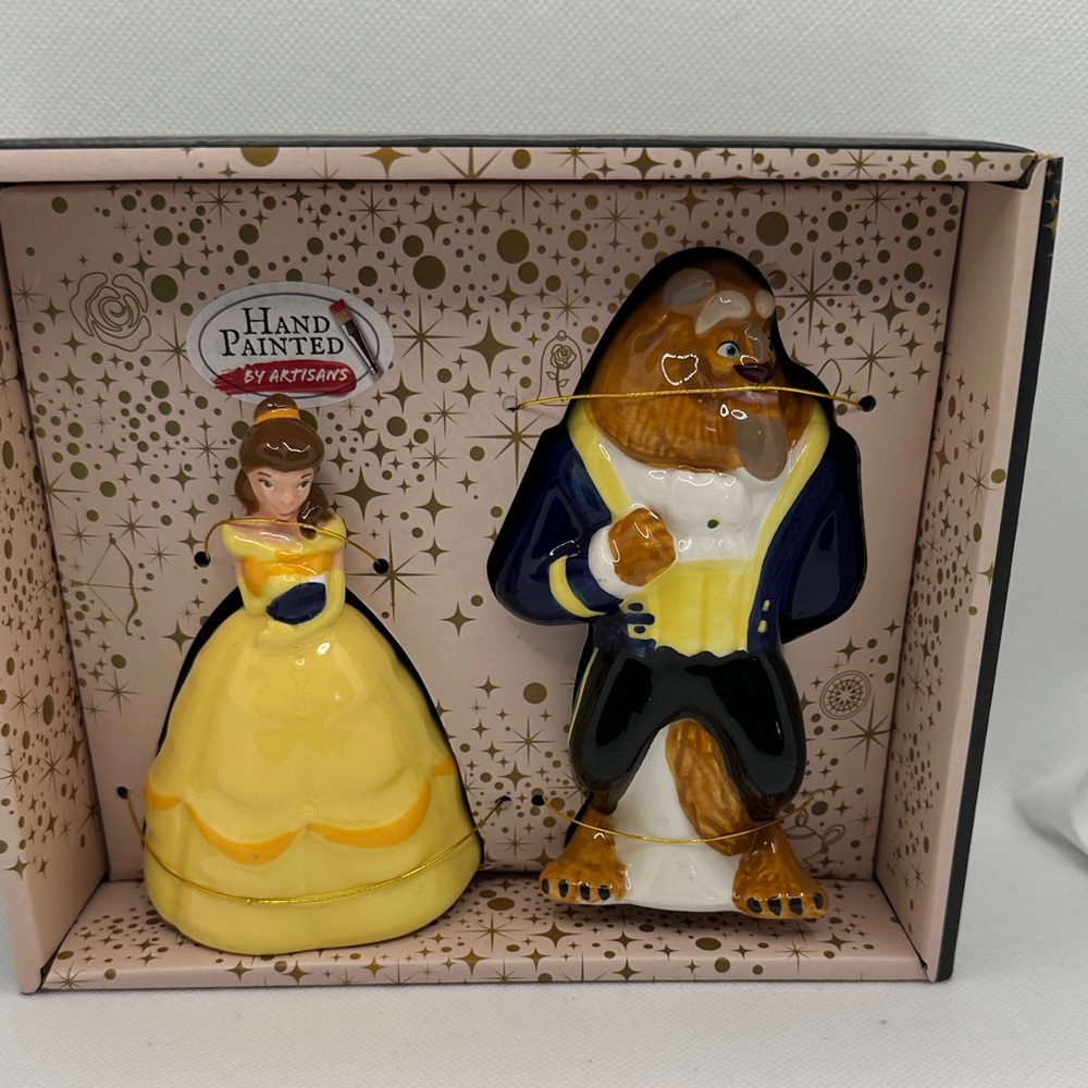 Hand Painted Belle & Beast Salt and Pepper Shakers - Yellow Navy